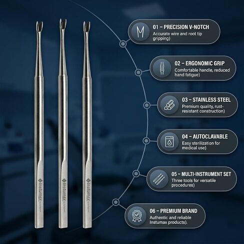 Single Ended Round Jhar Instrument Set of 5 Stainless Steel Precision Hand Tools with Textured Grip Handle for Educational Training Laboratory and Professional in Kuwait