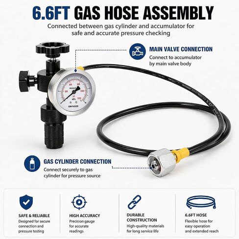 TieMin Hydraulic Nitrogen Accumulator Charging Kit, Nitrogen Fill Kit, Nitrogen Pressure Test System, Gas Charge Tools with 7 Couplings, 1 Gauges (3500PSI), and 1 Gas Hose(FPU) in Kuwait