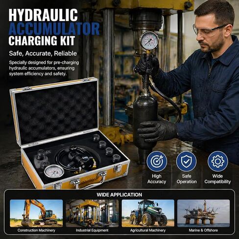 TieMin Hydraulic Nitrogen Accumulator Charging Kit, Nitrogen Fill Kit, Nitrogen Pressure Test System, Gas Charge Tools with 7 Couplings, 1 Gauges (3500PSI), and 1 Gas Hose(FPU) in Kuwait