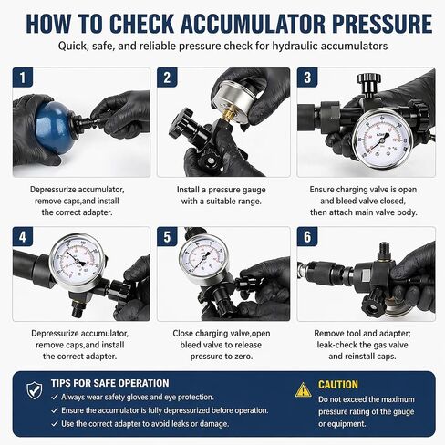 TieMin Hydraulic Nitrogen Accumulator Charging Kit, Nitrogen Fill Kit, Nitrogen Pressure Test System, Gas Charge Tools with 7 Couplings, 1 Gauges (3500PSI), and 1 Gas Hose(FPU) in Kuwait