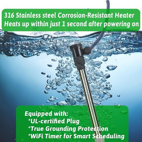 3500W 240V Fully Submersible Electric Water Heater of Baptismal Pool & Above Ground Pool – Portable Immersion Heater with Temp Control & WiFi Timer for Bathtub, Bucket, Spa, Inflatable Pool & Tub etc in Kuwait