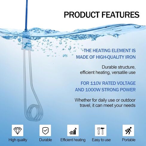 2-Pack Immersion Water Heater, 1500W 110V Portable Submersible Electric Heater for Bathtub, Inflatable Pool, Camping and Home Use, Blue in Kuwait