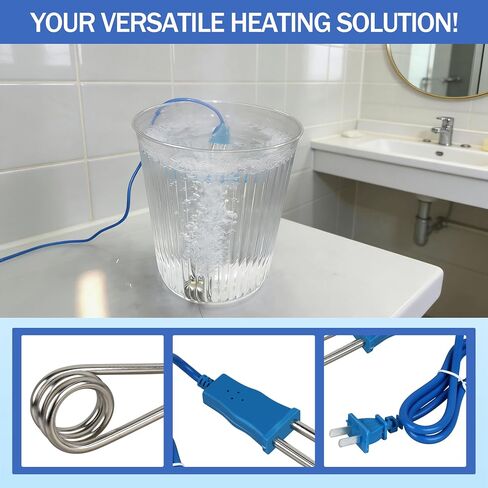 2-Pack Immersion Water Heater, 1500W 110V Portable Submersible Electric Heater for Bathtub, Inflatable Pool, Camping and Home Use, Blue in Kuwait