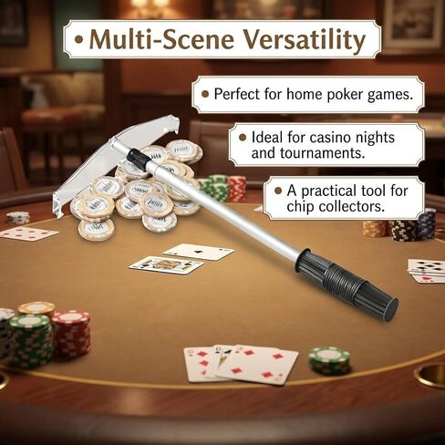 Deluxe Telescopic Poker Chip Rake - 27.5 Inch Extendable, Ergonomic Handle for Casino Games, Poker Parties, and Tournaments, Durable Metal-Plastic Construction in Kuwait