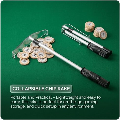 Deluxe Telescopic Poker Chip Rake - 27.5 Inch Extendable, Ergonomic Handle for Casino Games, Poker Parties, and Tournaments, Durable Metal-Plastic Construction in Kuwait