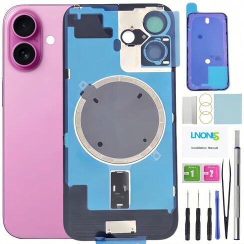 16 Back Glass Replacement for iPhone 16 Rear Back Cover Glass with Frame Waterproof and Camera Lens+Professional Repair Tool Kit (Pink) in Kuwait