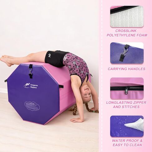 Kangaroo Hoppers Gymnastics Octagon Tumble Mat for Kids Ages 3-12, 2 Sizes High-Density EPE Foam Trainer, Backbend and Handspring Training Equipment for Home Gym, Portable with Carrying Handles in Saudi Arabia