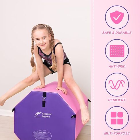Kangaroo Hoppers Gymnastics Octagon Tumble Mat for Kids Ages 3-12, 2 Sizes High-Density EPE Foam Trainer, Backbend and Handspring Training Equipment for Home Gym, Portable with Carrying Handles in Saudi Arabia