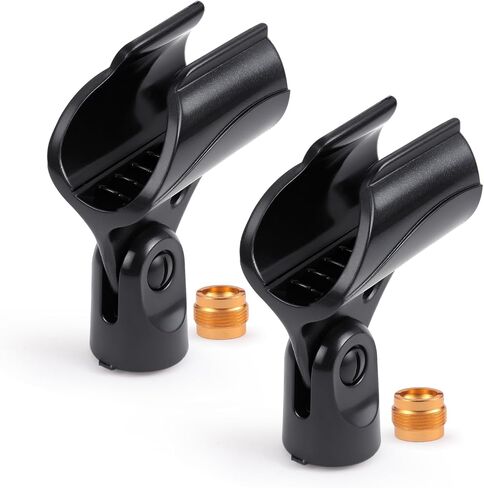 Adjustable Microphone Holder & Microphone Clip, Mic Clip for Microphone Stand, Fits Wireless Handheld Microphones, Includes 5/8" Male to 3/8" Female Thread Adapter, 2 Pack in Kuwait