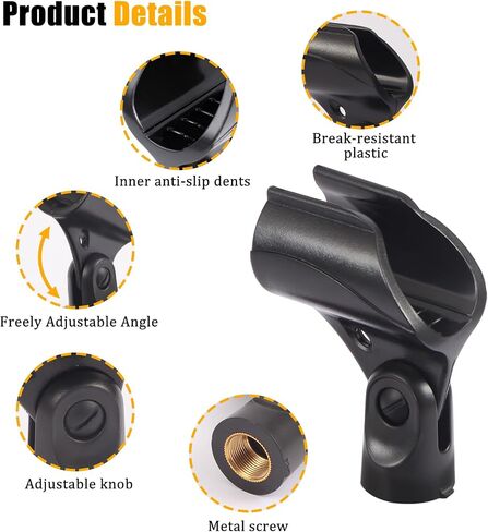 Adjustable Microphone Holder & Microphone Clip, Mic Clip for Microphone Stand, Fits Wireless Handheld Microphones, Includes 5/8" Male to 3/8" Female Thread Adapter, 2 Pack in Kuwait