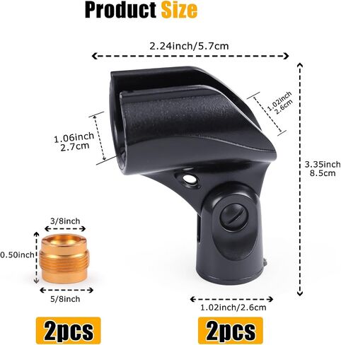 Adjustable Microphone Holder & Microphone Clip, Mic Clip for Microphone Stand, Fits Wireless Handheld Microphones, Includes 5/8" Male to 3/8" Female Thread Adapter, 2 Pack in Kuwait