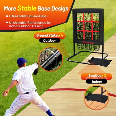 9 Hole Pitching Net with Strike Zone, Portable Quick Setup Baseball Nine Pocket Pitching Target - Adjustable Height, More Stable Base Design, Training Equipment for Pitchers of All Levels in Kuwait