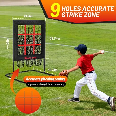 9 Hole Pitching Net with Strike Zone, Portable Quick Setup Baseball Nine Pocket Pitching Target - Adjustable Height, More Stable Base Design, Training Equipment for Pitchers of All Levels in Kuwait