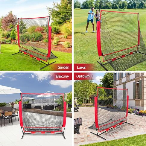Nova Microdermabrasion 5x5ft Baseball & Softball Net with Bow Frame, Batting Tee - Portable Practice Net for Hitting and Pitching with Carry Bag and Backstop Screen - Great for All Skill Levels in Kuwait