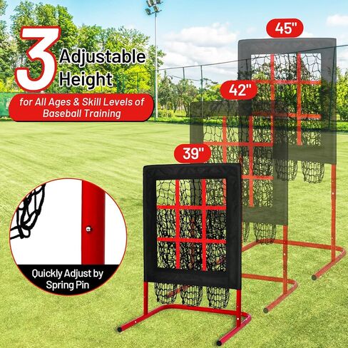 شبكة رمي 9 فتحات مع منطقة هجوم، تصميم قاعدة أكثر استقرارًا - 3 أهداف رمي البيسبول بارتفاع قابل للتعديل، معدات تدريب محمولة للاستخدام الداخلي والخارجي للأباريق من جميع المستويات in Kuwait