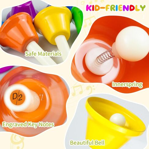 Hand Bells, 8 Notes Colorful Musical Instrument Set, Educational Hand Bell Set in Kuwait