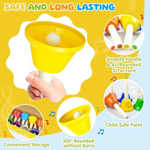 Hand Bells, 8 Notes Colorful Musical Instrument Set, Educational Hand Bell Set in Kuwait