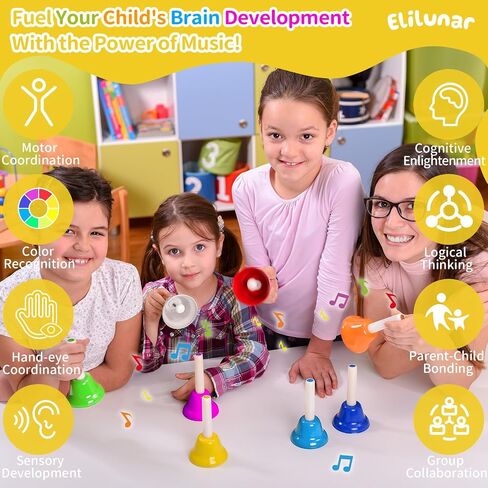 Hand Bells, 8 Notes Colorful Musical Instrument Set, Educational Hand Bell Set in Kuwait