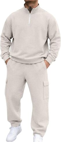 Men Sweatsuits Sets 2 Piece Quarter Zip Pullover and Sweatpants Jogging Track Suits Sweat Set Tracksuits Casual Outfit in Kuwait