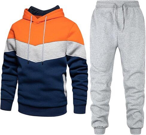Sweat Suits Men Tracksuit 2 Piece Outfits Color Block Hoodie and Sweatpants Sports Set Fall Winter Casual Jogging Sweatsuits in Kuwait
