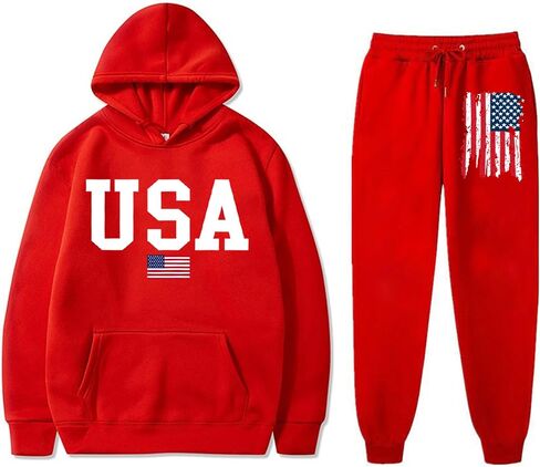 Men’s American Flag Sweatshirt Set USA Sweatshirts Hoodie Outfit Women Long Sleeve Sweater Sweatsuits Pullover Suits in Kuwait