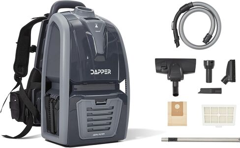 Dapper مكنسة كهربائية على ظهره تجارية خفيفة الوزن 11 رطل 6 كيو تي مكنسة ظهر مع فلتر HEPA 2 في 1 مكنسة كهربائية ومنفاخ 50 قدم سلك 1200 واط للأرضيات الصلبة وسلالم السجاد والمساحات الضيقة in Kuwait