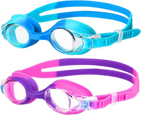 Kids Swim Goggles 2 Pack, Anti Fog No Leak Swimming Goggles for Boys Girls Ages 6-14, Wide View Swim Goggles Kids in Saudi Arabia