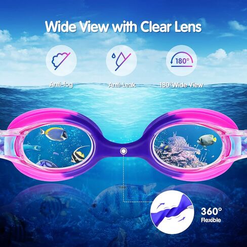 Kids Swim Goggles 2 Pack, Anti Fog No Leak Swimming Goggles for Boys Girls Ages 6-14, Wide View Swim Goggles Kids in Saudi Arabia