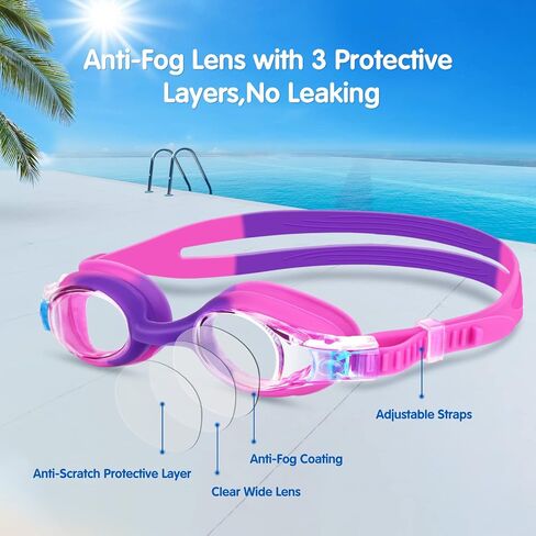 Kids Swim Goggles 2 Pack, Anti Fog No Leak Swimming Goggles for Boys Girls Ages 6-14, Wide View Swim Goggles Kids in Saudi Arabia