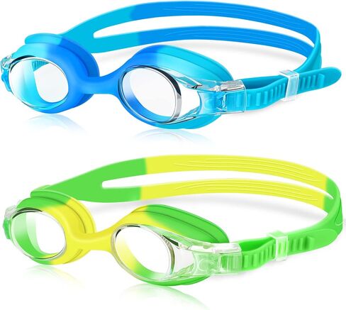 Kids Swim Goggles 2 Pack, Anti Fog No Leak Swimming Goggles for Boys Girls Ages 6-14, Wide View Swim Goggles Kids in Kuwait