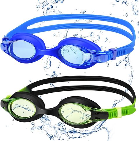 Kids Swim Goggles 2 Pack, Anti Fog No Leak Swimming Goggles for Boys Girls Ages 6-14, Wide View Swim Goggles Kids in Saudi Arabia