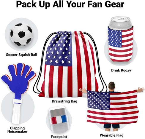G128 World Soccer Tournament 2026 Cup Soccer Fan Set 6PCS, USA Fan Merch with Flag and Koozie, Accessories for Sports Parties in Kuwait