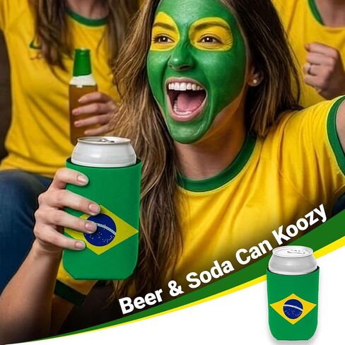 G128 World Soccer Tournament 2026 Cup Soccer Fan Set 6PCS, Brazil Fan Merch with Flag and Koozie, Accessories for Sports Parties in Kuwait