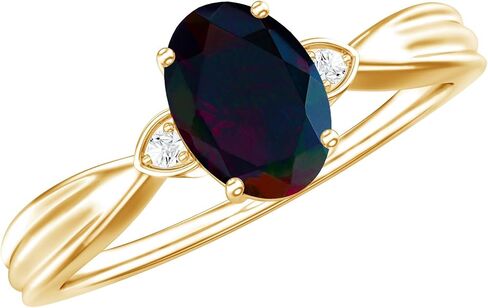 خاتم الخطوبة البيضاوي الأسود الطبيعي مع Hi-Si Diamond ، معتمد 5x7 مم أسود أوبال ، حلقة Birthstone في أكتوبر in Kuwait