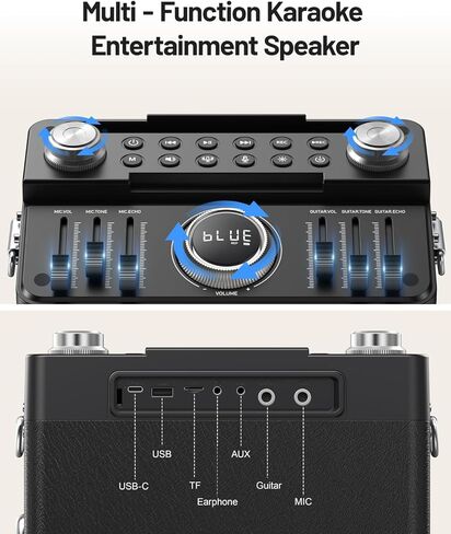 Metfut Professional Karaoke Machine for adults with Bluetooth 5.3, 2 Wireless Mics, Portable Wooden Speaker PA System with Bass/Treble Adjustment for Backyard, Home Parties and Camping-Blue in Saudi Arabia