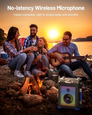 Metfut Professional Karaoke Machine for adults with Bluetooth 5.3, 2 Wireless Mics, Portable Wooden Speaker PA System with Bass/Treble Adjustment for Backyard, Home Parties and Camping-Blue in Saudi Arabia