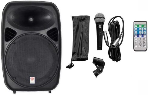 Rockville RPG152K Bundle: Dual 15" Powered DJ/PA Speakers with Bluetooth/USB/SD for Phone/Laptop/TV, RTR172 17-Ft 2-Channel Twisted Pair RCA Cable, RNRMR10 10-Ft 3.5mm TRS to Dual RCA Cable, 3-Items in Kuwait
