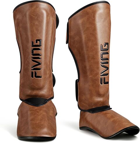 Muay Thai Shin Guards for Men Women, Premium Microfiber Leather Kickboxing Shin Pads, Retro Style Leg Protectors for MMA, Boxing, Sparring, Martial Arts, Training & Fighting in Kuwait