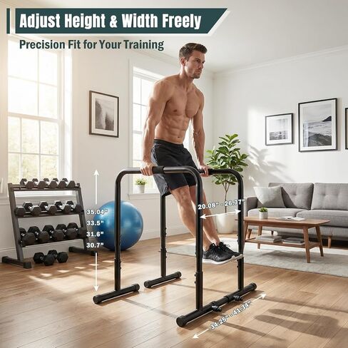 OLIXIS Dip Bar, Adjustable Heavy Duty Dip Station with Soft Foam Handles | Stabilizer Parallel Parallette Bar Fitness Equipment for Home, Gym, Patio, Office in Kuwait