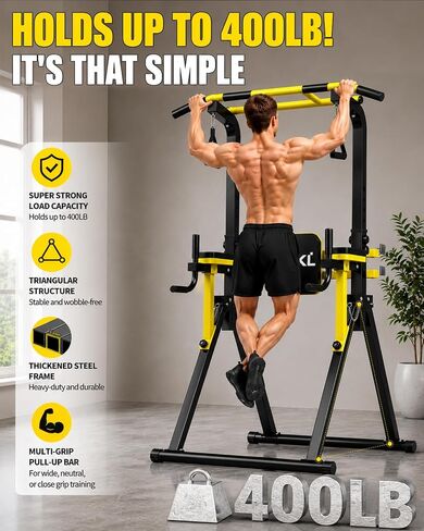Foldable Pull Up Bar Free Standing, Upgraded Free Standing Pull Up Bar Station, Multi-function Power Tower Dip Bar, Assistance Bands Home Gym Strength Training Equipment in Kuwait