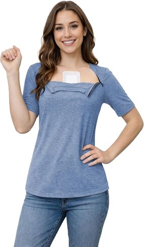 Youdiao Chemo Shirts for Port Access Women Post Shoulder Surgery Shirts with 2 Hidden Side Zippers Short Sleeve Tear Away Top in Kuwait