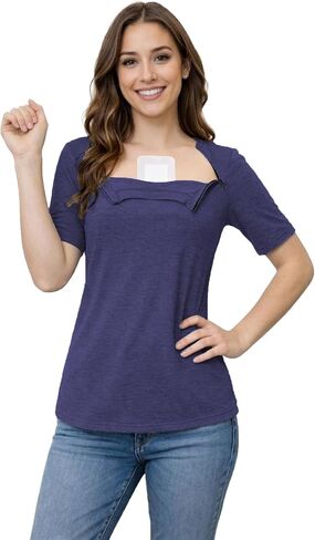 Youdiao Chemo Shirts for Port Access Women Post Shoulder Surgery Shirts with 2 Hidden Side Zippers Short Sleeve Tear Away Top in Kuwait