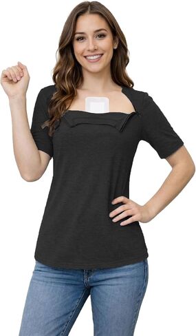 Youdiao Chemo Shirts for Port Access Women Post Shoulder Surgery Shirts with 2 Hidden Side Zippers Short Sleeve Tear Away Top in Kuwait
