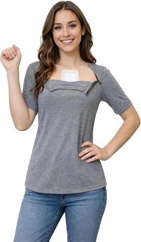Youdiao Chemo Shirts for Port Access Women Post Shoulder Surgery Shirts with 2 Hidden Side Zippers Short Sleeve Tear Away Top in Kuwait