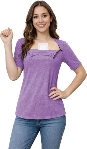 Youdiao Chemo Shirts for Port Access Women Post Shoulder Surgery Shirts with 2 Hidden Side Zippers Short Sleeve Tear Away Top in Kuwait