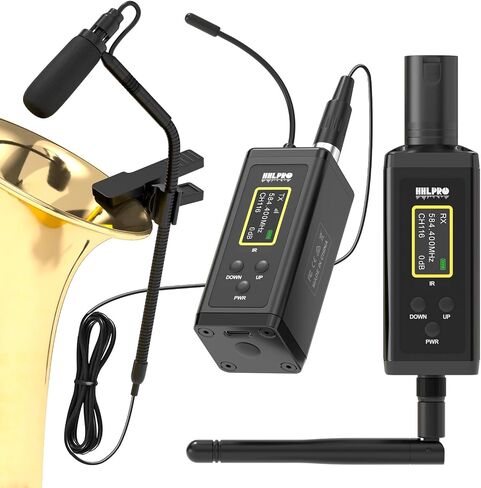Saxophone Wireless Microphone System for Clarinet, Brass Instrument | UHF, 260FT Range, 360° Rotatable Clip-on Mic, XLR Adapter, Low Latency Transmitter & Receiver, F40S in Kuwait