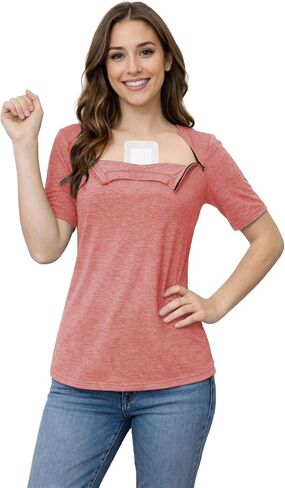 Youdiao Chemo Shirts for Port Access Women Post Shoulder Surgery Shirts with 2 Hidden Side Zippers Short Sleeve Tear Away Top in Kuwait