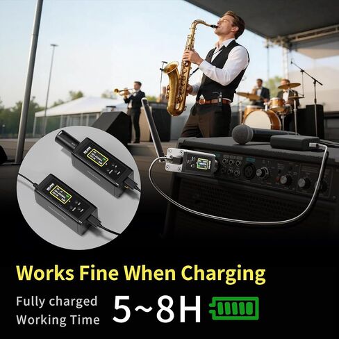 Saxophone Wireless Microphone System for Clarinet, Brass Instrument | UHF, 260FT Range, 360° Rotatable Clip-on Mic, XLR Adapter, Low Latency Transmitter & Receiver, F40S in Kuwait
