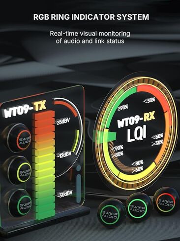 SWIFF Audio WT09 Wireless Guitar System - 2.4GHz Guitar Transmitter Receiver with Smart Auto Pairing During 6 Channels, <4ms Latency, 100ft Range, High-Impedance Engine, RGB Indicator & Case in Kuwait