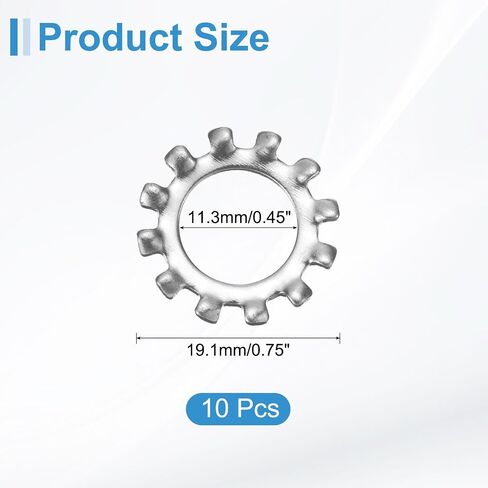 10 قطع من Uxcell 7/16 غسالة قفل أسنان خارجية، 304 من الفولاذ المقاوم للصدأ متعدد الأسنان، قفل قفل نجمة، لون فضي in Kuwait